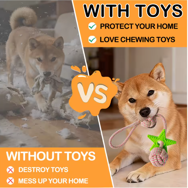 Manufacturer Rope & TPR Star Dog Chew Knot Toy Durable for Aggressive Chewers, Ideal for Medium/Large Dogs