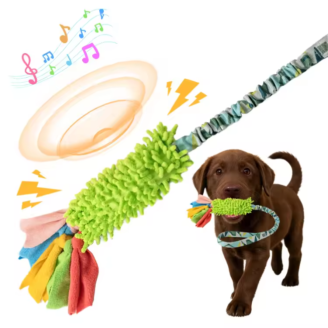 Eco-Friendly Durable Interactive Squeaky Dog Tug Toy with BB Squeaker Polyester & Chenille Teeth Cleaning Chew Dog Toy