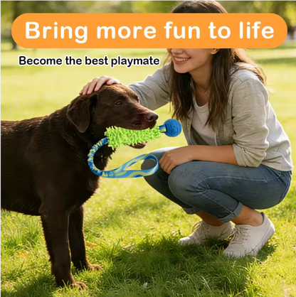 Durable Interactive Dog Tug Toy with BB Squeaker Natural Rubber Ball & Chenille Teeth Cleaning Chew Toy