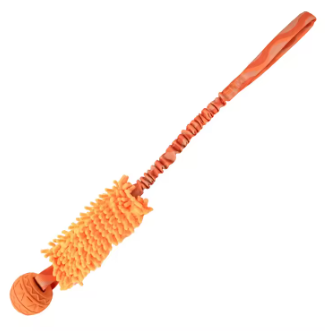 Durable Interactive Dog Tug Toy with BB Squeaker Natural Rubber Ball & Chenille Teeth Cleaning Chew Toy