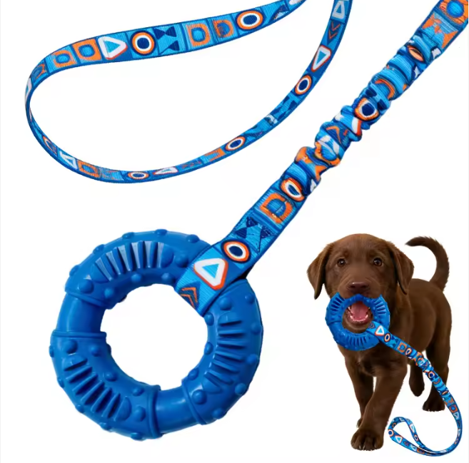 Bungee Handle Durable Fetch Tug Of-War Dog Toy with Rubber Ring Interactive Dog Tug Toys for Training Small Medium Large Dogs