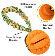 Natural Rubber Dog Ball Toy Textured Non Toxic Teeth Cleaning Elastic Strap Tear Resistant Bright for All Breeds