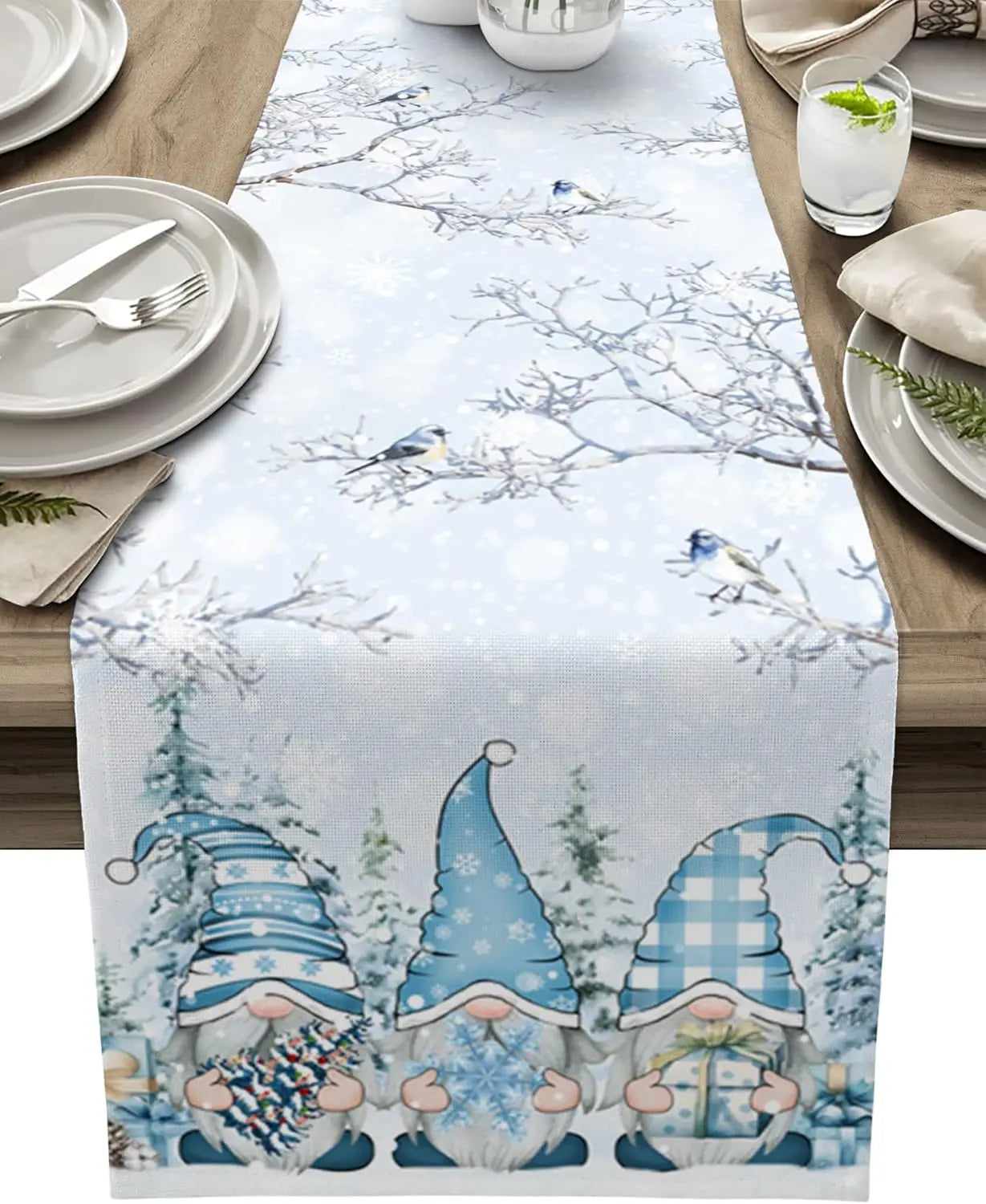 Christmas Gnome Snowflake Branch Bird Linen Table Runner Dresser Scarves Winter Xmas Kitchen Table Runner Christmas Decorations