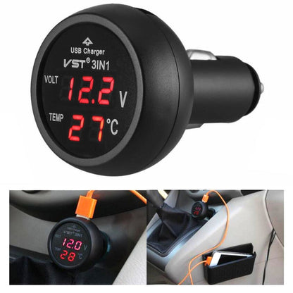 3 In 1 Car USB Charger Car Cigarette Lighter With Voltage Detection Display Multi-function Monitoring Table