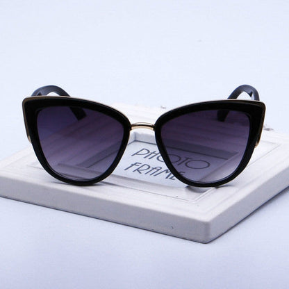Fashion Cat Eye  Vintage Gradient Glasses UV400 Sunglasses for Ladies, Black, Brown