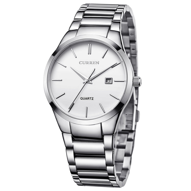 CURREN 8106 Fashion Business Calendar Waterproof Full Steel Quartz Watch, black case black face, white case black face, black case white face, white case white face