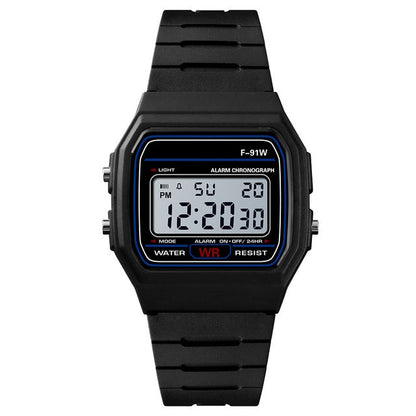 HONHX F-91W Analog Digital Motion LED Silicone Strap Multifunction Electronic Watch