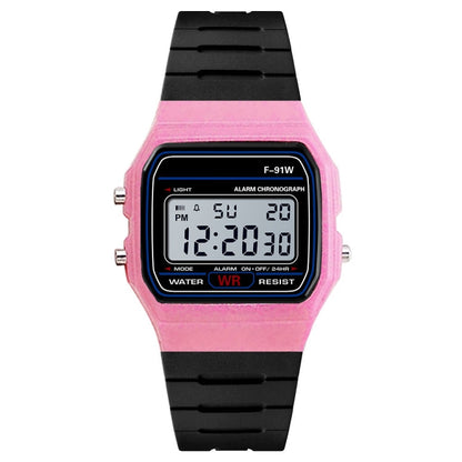 HONHX F-91W Analog Digital Motion LED Silicone Strap Multifunction Electronic Watch
