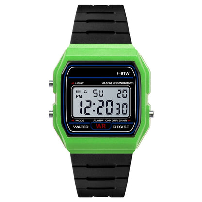 HONHX F-91W Analog Digital Motion LED Silicone Strap Multifunction Electronic Watch