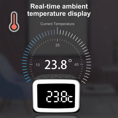 BT-511 Mini LED HD Mirror Bluetooth Speaker, Support 32GB TF Card & 3.5mm AUX & Dual Alarm Clock & Real-time Temperature & Hands-free Calling, White, Pink, Black, Red