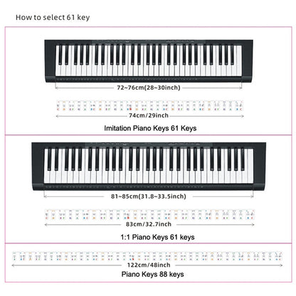 Children Beginner Piano Keyboard Color Stickers Musical Instrument Accessories, Imitation Piano Keys 61 Keys, Piano Keys 61 keys