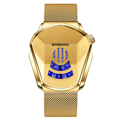 BINBOND Locomotive Concept Watch Men Live Black Technology Watch, White Net Belt White Steel White Face, Gold Net Belt Full Gold Blue Face, Gold Net Belt Full Gold Gold Face, Black Net Belt Black Steel Blue Face, Black Net Belt Black Steel White Face  ...