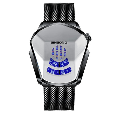 BINBOND Locomotive Concept Watch Men Live Black Technology Watch, White Net Belt White Steel White Face, Gold Net Belt Full Gold Blue Face, Gold Net Belt Full Gold Gold Face, Black Net Belt Black Steel Blue Face, Black Net Belt Black Steel White Face  ...