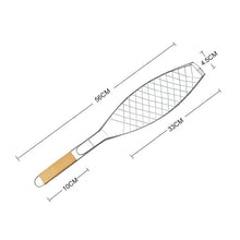 Chrome Plated Wooden Handle Single Fish Barbecue Net Clip Outdoor Grilled Fish Clip Barbecue Tool