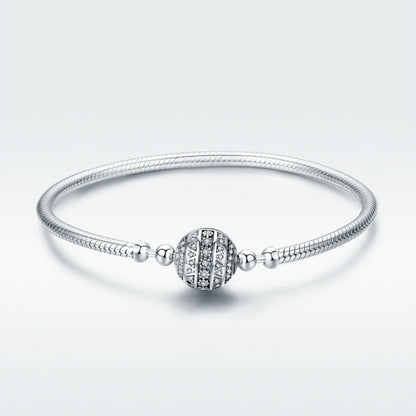 Exquisite Life S925 Sterling Silver Bangle Bracelet Inlaid with Gems, 17cm, 18cm, 19cm, 20cm