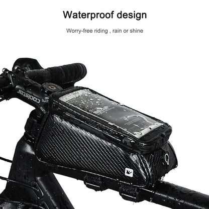 Rhinowalk Bicycle Front Tube Bag Waterproof Mobile Phone Touch Screen Multi-function Bicycle Handlebar Bag, Carbon Fiber Black, Matt Black