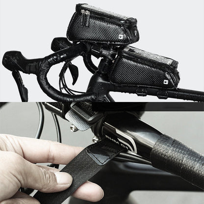 Rhinowalk Bicycle Front Tube Bag Waterproof Mobile Phone Touch Screen Multi-function Bicycle Handlebar Bag, Carbon Fiber Black, Matt Black