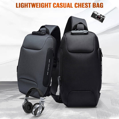 OZUKO 9223 Anti-theft Men Chest Bag Waterproof Crossbody Bag with External USB Charging Port, Standard Size, Large Size