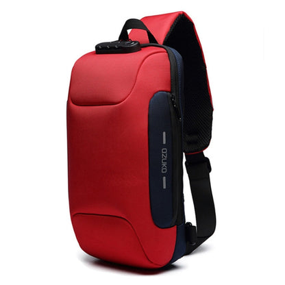 OZUKO 9223 Anti-theft Men Chest Bag Waterproof Crossbody Bag with External USB Charging Port, Standard Size, Large Size