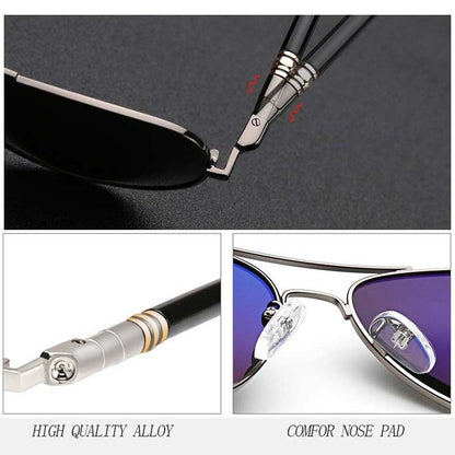 Men Oversized Aviation Metal Frame Spring Temple Polarized Sunglasses Male  Pilot Male Driving Sun Glasses, Black Frame, Gun Grey Frame, Coffee Frame, Silver Frame