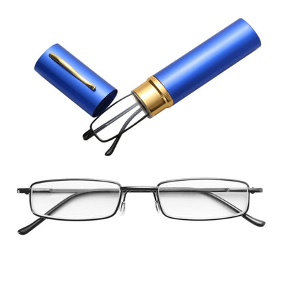 Reading Glasses Metal Spring Foot Portable Presbyopic Glasses with Tube Case, +1.00D, +1.50D, +2.00D