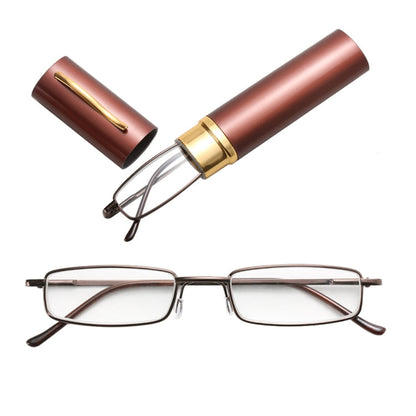 Reading Glasses Metal Spring Foot Portable Presbyopic Glasses with Tube Case, +1.00D, +1.50D, +2.00D