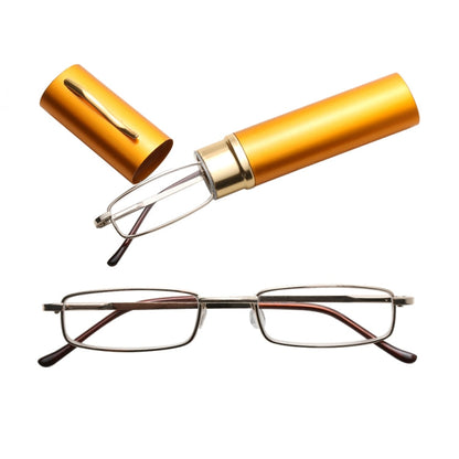 Reading Glasses Metal Spring Foot Portable Presbyopic Glasses with Tube Case, +1.00D, +1.50D, +2.00D