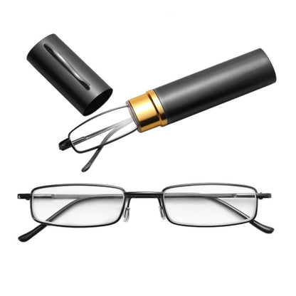 Reading Glasses Metal Spring Foot Portable Presbyopic Glasses with Tube Case, +2.50D, +3.00D, +3.50D