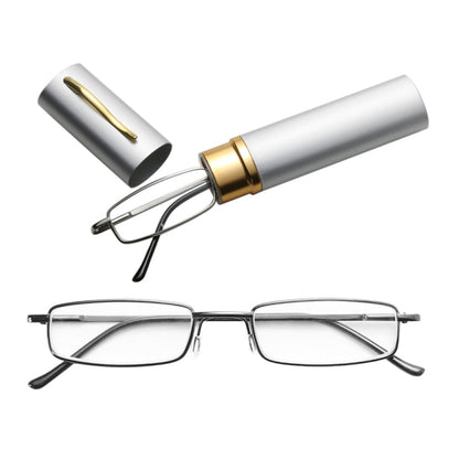 Reading Glasses Metal Spring Foot Portable Presbyopic Glasses with Tube Case, +4.00D