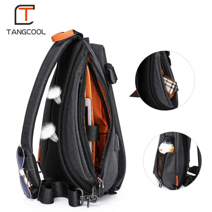 Multifunction Fashion Men Crossbody Bags Chest Pack  Messengers Bag Waterproof Shoulder Bag with USB Charging Port, Black-L
