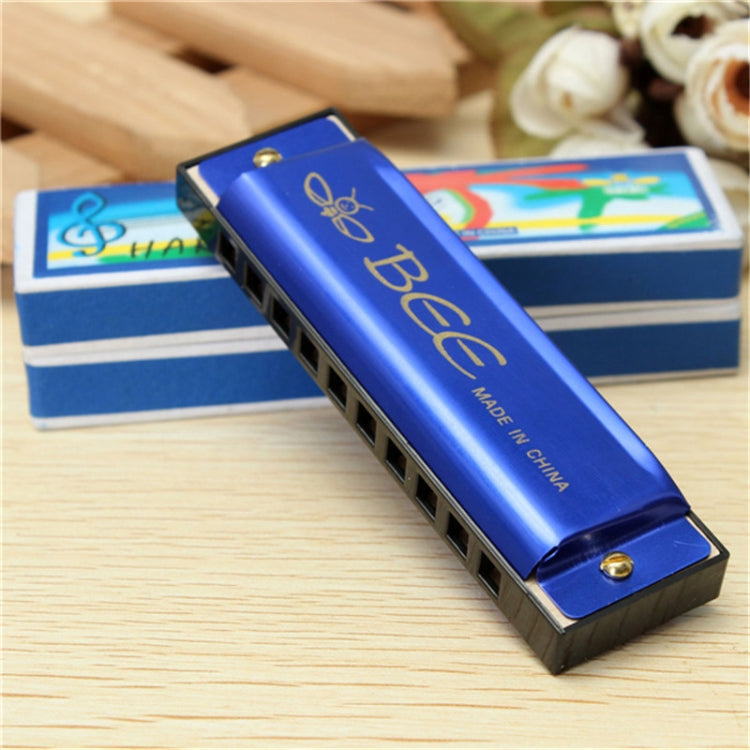 BEE 10-holes Dual-tones C Tone Brace Harmonica, Silver, Blue, Black, Red