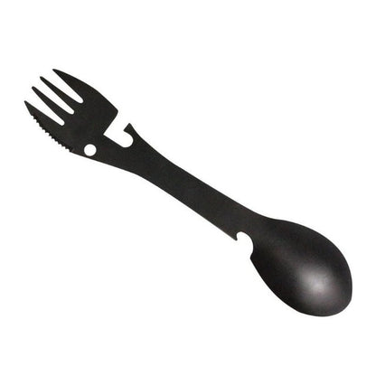 2 PCS  5 in 1 Multi-functional Outdoor Tools Stainless Steel Camping Survival EDC Kit Practical Fork Knife Spoon Bottle/Can Opener