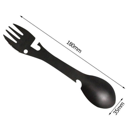 2 PCS  5 in 1 Multi-functional Outdoor Tools Stainless Steel Camping Survival EDC Kit Practical Fork Knife Spoon Bottle/Can Opener