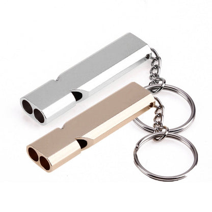 Mini Portable 120db Double Pipe High Decibel Outdoor Camping Hiking Survival Whistle Double-frequency Emnergecy Whistle Keychain, 3 PCS Gold, 3 PCS Silver