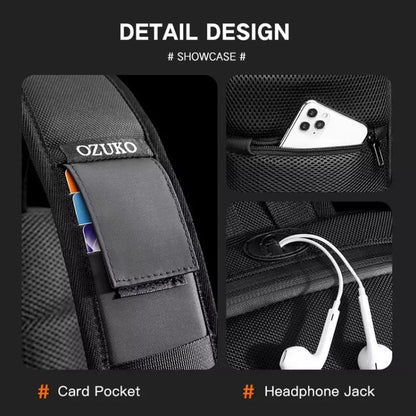 Ozuko 9315 Outdoor Waterproof Men Business Chest Bag Anti-theft Shoulder Messenger Bag with External USB Charging Port, Dark Blue, Black, Dark Gray
