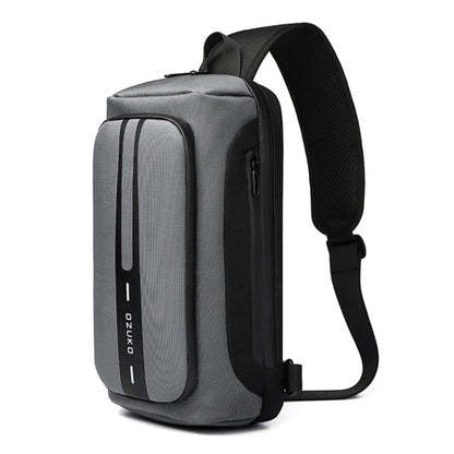 Ozuko 9315 Outdoor Waterproof Men Business Chest Bag Anti-theft Shoulder Messenger Bag with External USB Charging Port, Dark Blue, Black, Dark Gray