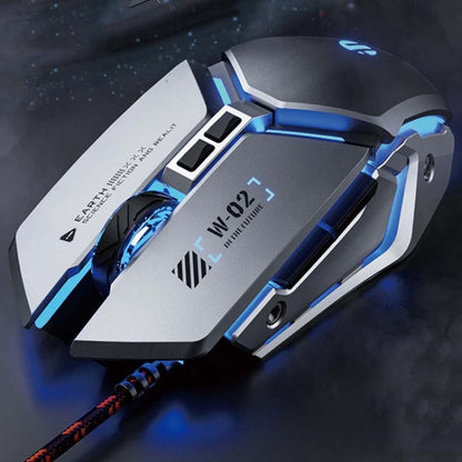 Inphic W-02 6 Keys Home Office Luminous Macro Programming USB Computer Mechanical Game Wired Mouse, W-02 (Metallic Gray)