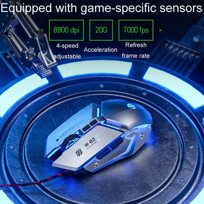 Inphic W-02 6 Keys Home Office Luminous Macro Programming USB Computer Mechanical Game Wired Mouse, W-02 (Metallic Gray)