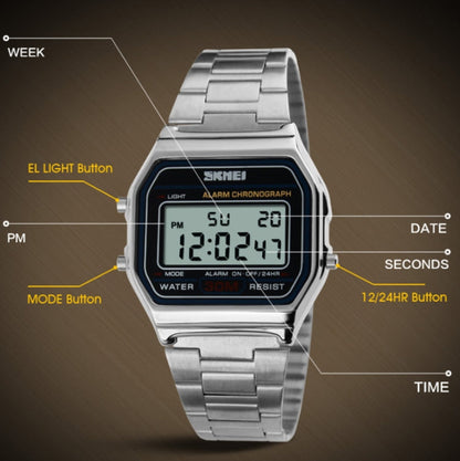 SKMEI 1123 Men Business Lightweight Watch Waterproof Steel Band Electronic Watch, Blue, Rose Gold, Coffee Gold