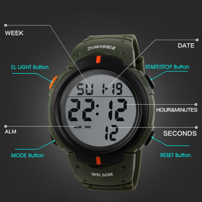 SKMEI 1068 Men Waterproof Outdoor Sports Digital Watch Student Fashion Watch, Red, Green, Blue, Black, Titanium, Golden, ArmyGreen