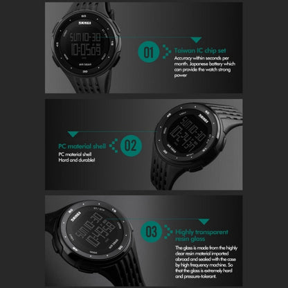 SKMEI 1219 Men Multi-Function Electronic Watch Outdoor Sports Watch, Green, Blue, Black, Rose Gold, Silver