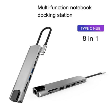 WC7367 8 in 1 87W Type-C to PD+USB3.0/USB2.0+SD+TF+HDMI+RJ45+Type-c Docking Station HUB, WC7367