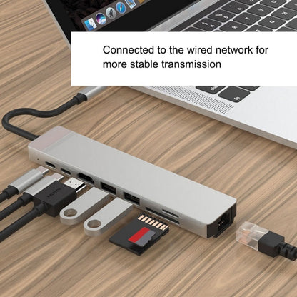 WC7367 8 in 1 87W Type-C to PD+USB3.0/USB2.0+SD+TF+HDMI+RJ45+Type-c Docking Station HUB, WC7367