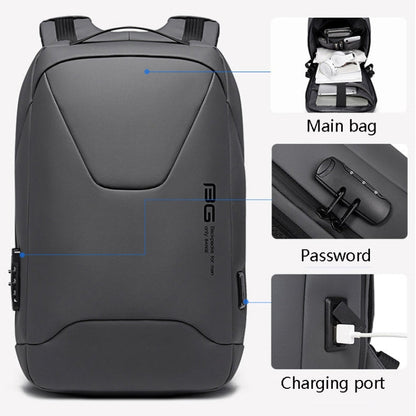 BANEG BG-22188 Fashion Business Anti-Theft Backpack Backpack with External USB Charging Port, Black, Gray