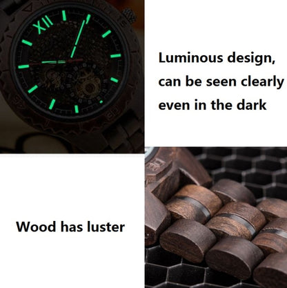 Hollow Dial Wooden Strap Men Mechanical Watch