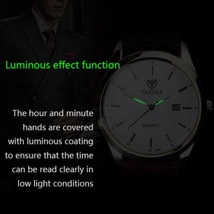 YAZOLE 308 Luminous Quartz Watch Men Watch, White Tray Brown Belt, White Tray Black Belt, Black Tray Black Belt, Black Tray Brown Belt, White Tray Silver Steel Strip, Black Tray Silver Steel Strip, Black Shell Black Tray Black Belt                     ...