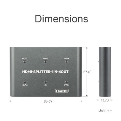 Waveshare 23738 4K HDMI Splitter, 1 In 4 Out, Share One HDMI Source, 23738