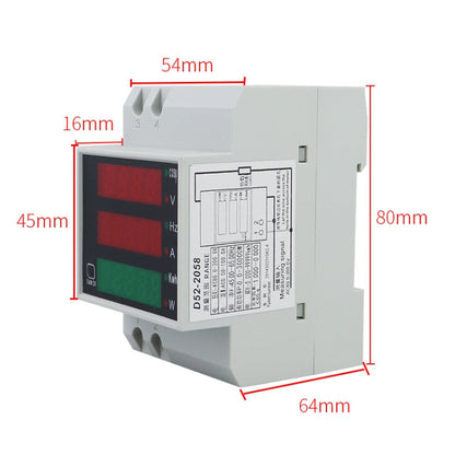 D52-2058 Wattmeter Din rail Volt Current Meter, AC80-300V Built-in CT, AC200-450V Built-in CT