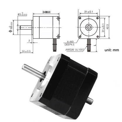 42BYGH34-1304B 1.3A 0.30N 3D Printer 42-Step Moto Dual Output Shaft Carving Machine, 42BYGH34-1304B