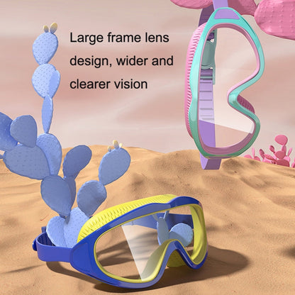 Anti-fog Children Swimming Goggles Comfortable Large Frame Diving Glasses, Macaron, Flush Tide Blue, Pumpkin Orange, Milk White, Ice Lake Blue, Pink Blue